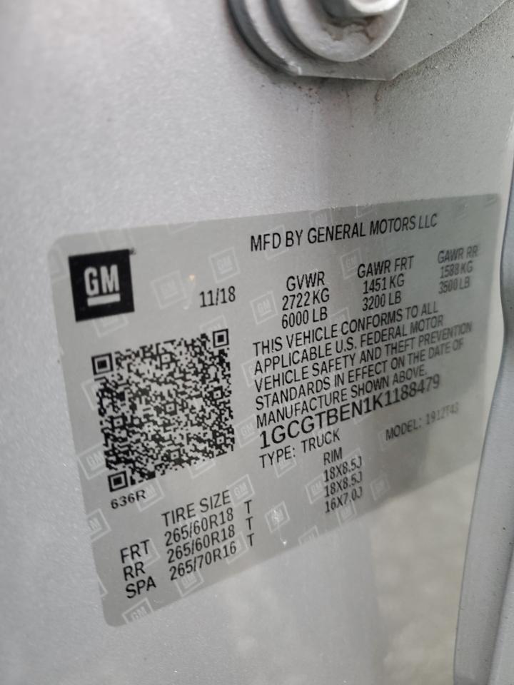 2019 Chevrolet Colorado VIN: 1GCGTBEN1K1188479 Lot: 92247005