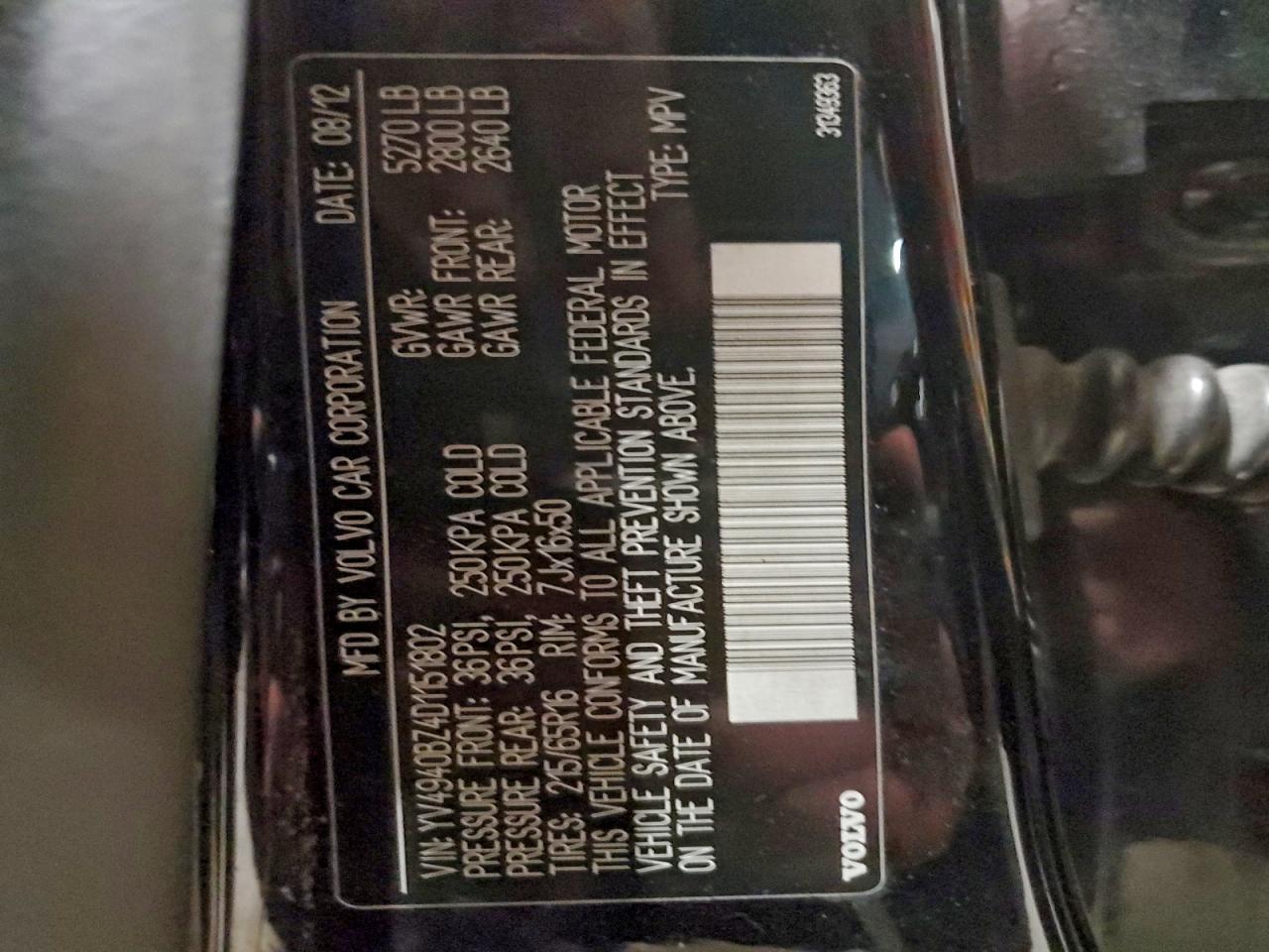 2013 Volvo Xc70 3.2 VIN: YV4940BZ4D1151802 Lot: 93914035