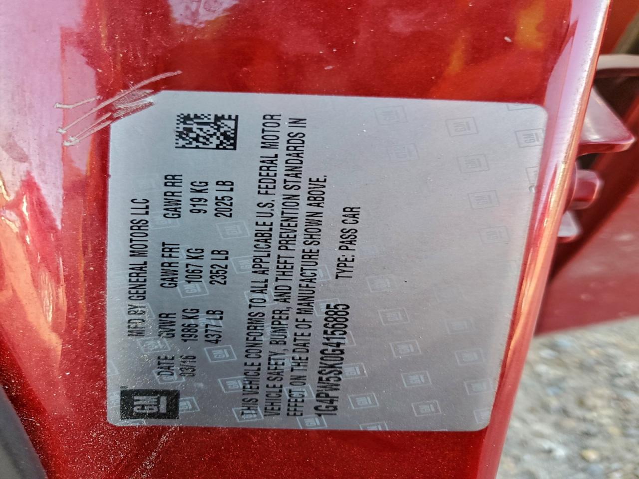 2016 Buick Verano Sport Touring VIN: 1G4PW5SK0G4156885 Lot: 94108525