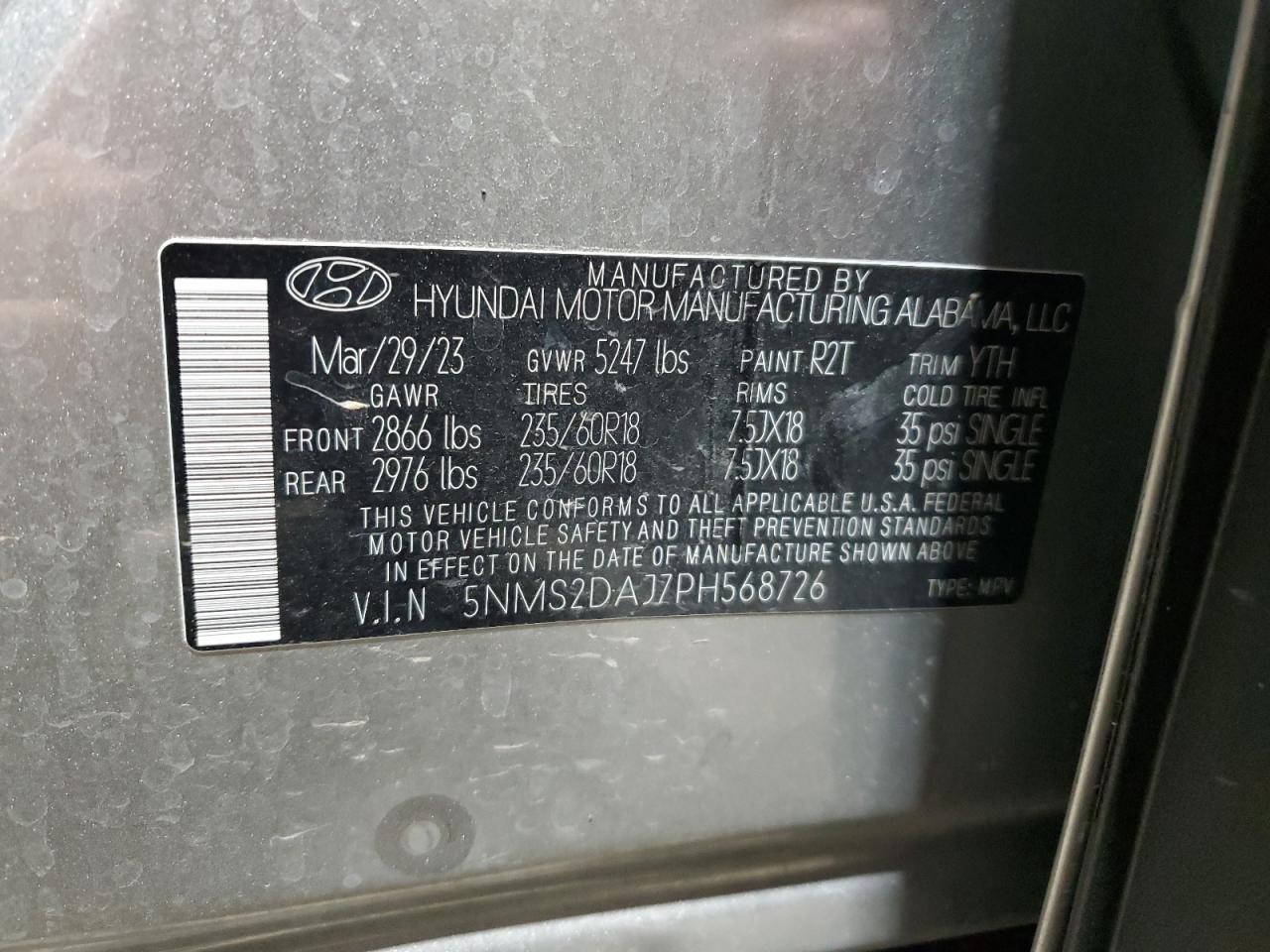 2023 Hyundai Santa Fe Sel VIN: 5NMS2DAJ7PH568726 Lot: 93027065