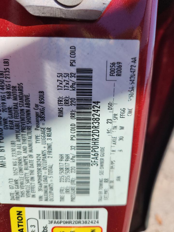 2013 Ford Fusion Se VIN: 3FA6P0HR2DR382424 Lot: 92408025