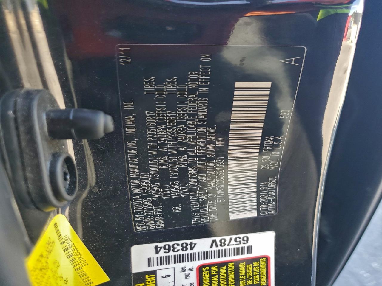 2012 Toyota Sienna Xle VIN: 5TDYK3DC8CS213931 Lot: 94402145