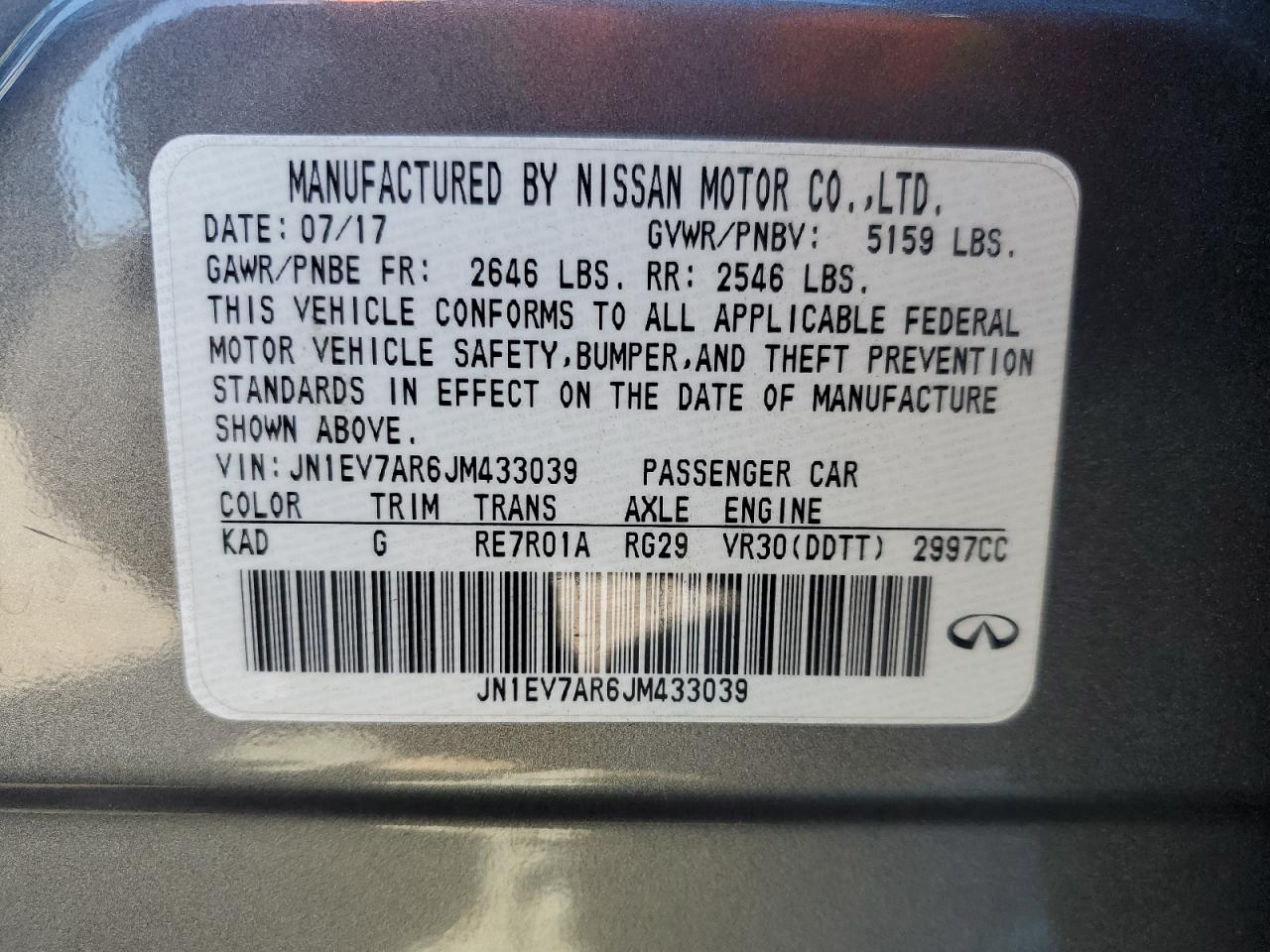 2018 Infiniti Q50 Luxe VIN: JN1EV7AR6JM433039 Lot: 90950555