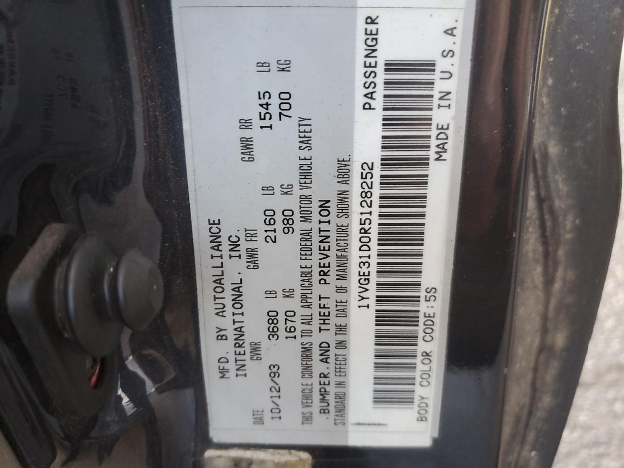 1994 Mazda Mx-6 Ls VIN: 1YVGE31D0R5128252 Lot: 91557985