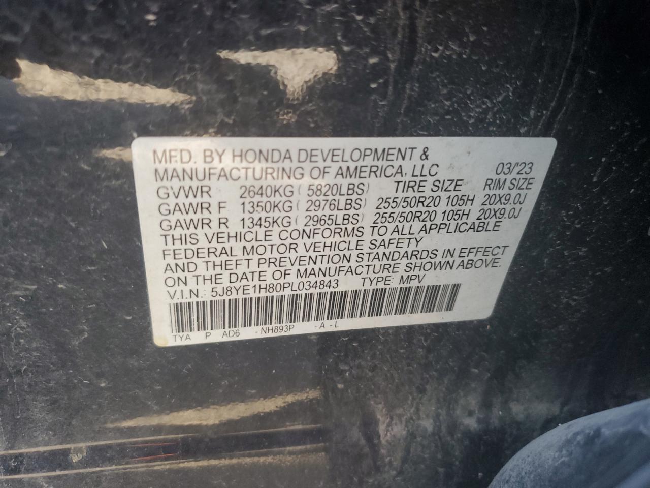 2023 Acura Mdx Advance VIN: 5J8YE1H80PL034843 Lot: 92432885