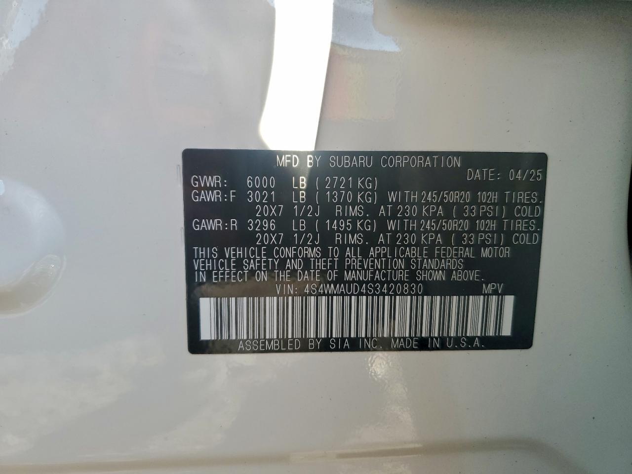 2025 Subaru Ascent Touring VIN: 4S4WMAUD4S3420830 Lot: 93917865