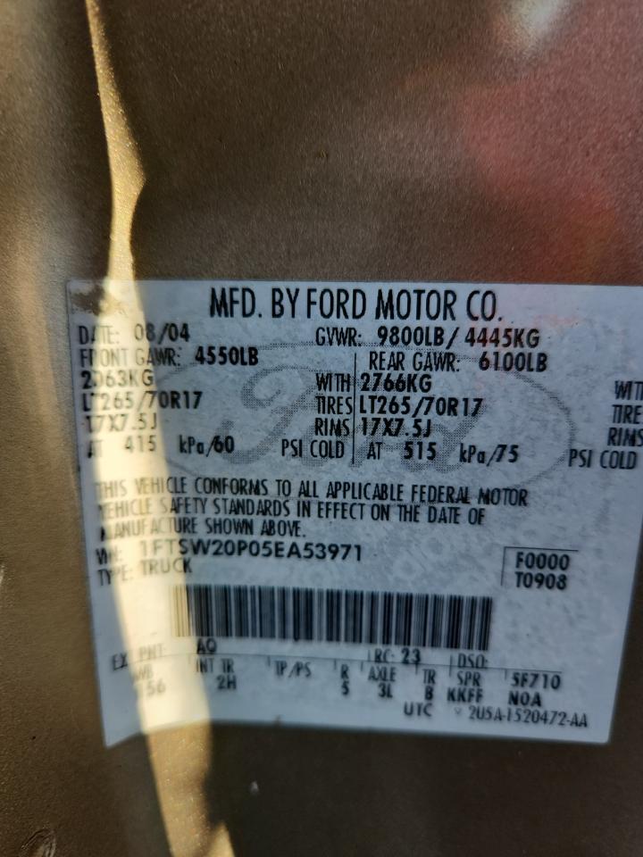 2005 Ford F250 Super Duty VIN: 1FTSW20P05EA53971 Lot: 91082735