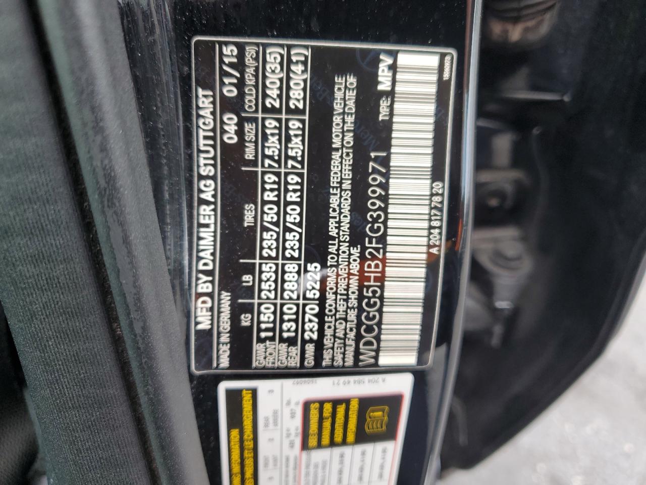 2015 Mercedes-Benz Glk 350 VIN: WDCGG5HB2FG399971 Lot: 92249355