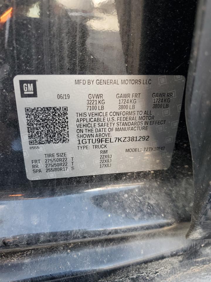 2019 GMC Sierra K1500 Denali VIN: 1GTU9FEL7KZ381292 Lot: 92382515