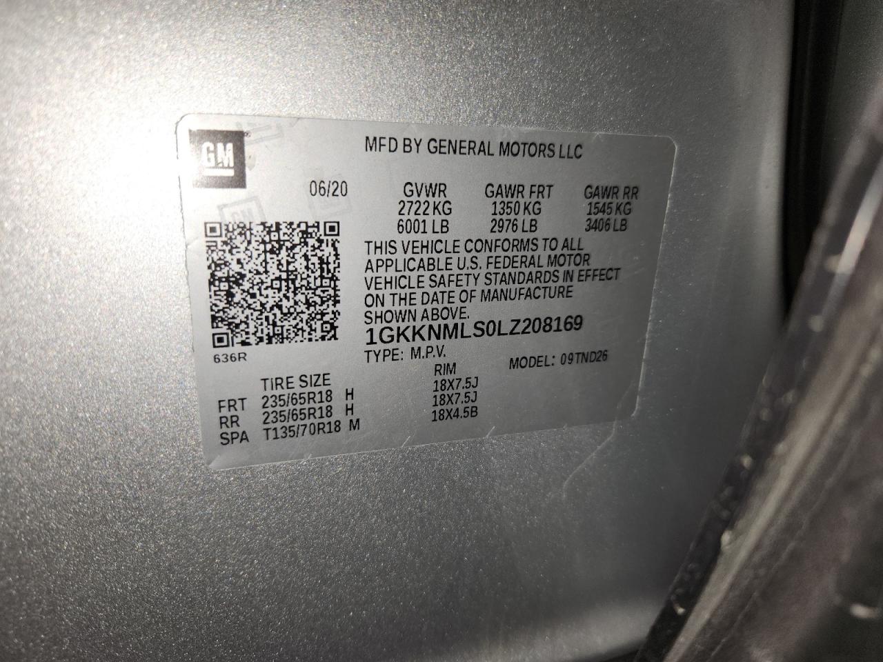 2020 GMC Acadia Slt VIN: 1GKKNMLS0LZ208169 Lot: 93271345