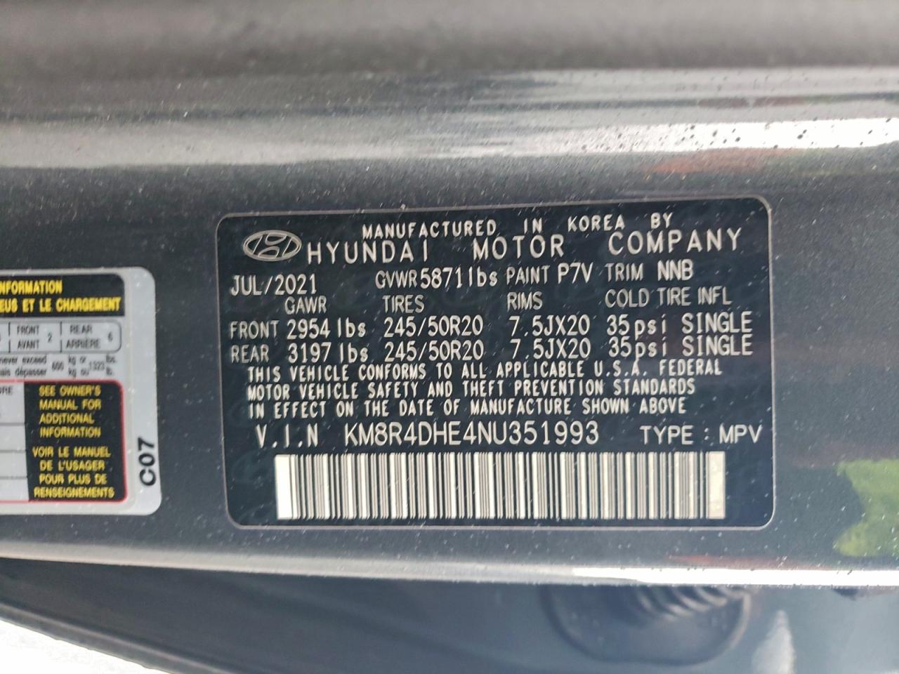 2022 Hyundai Palisade Sel VIN: KM8R4DHE4NU351993 Lot: 93820855
