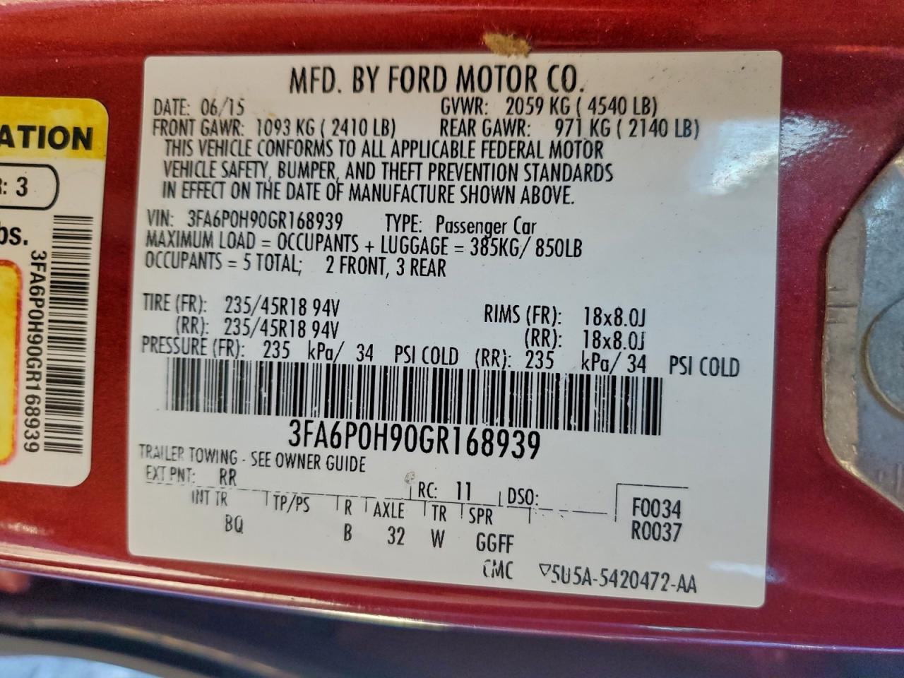 2016 Ford Fusion Se VIN: 3FA6P0H90GR168939 Lot: 92914985