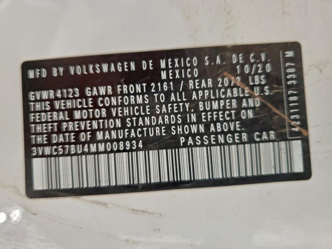 2021 Volkswagen Jetta S VIN: 3VWC57BU4MM008934 Lot: 94596075