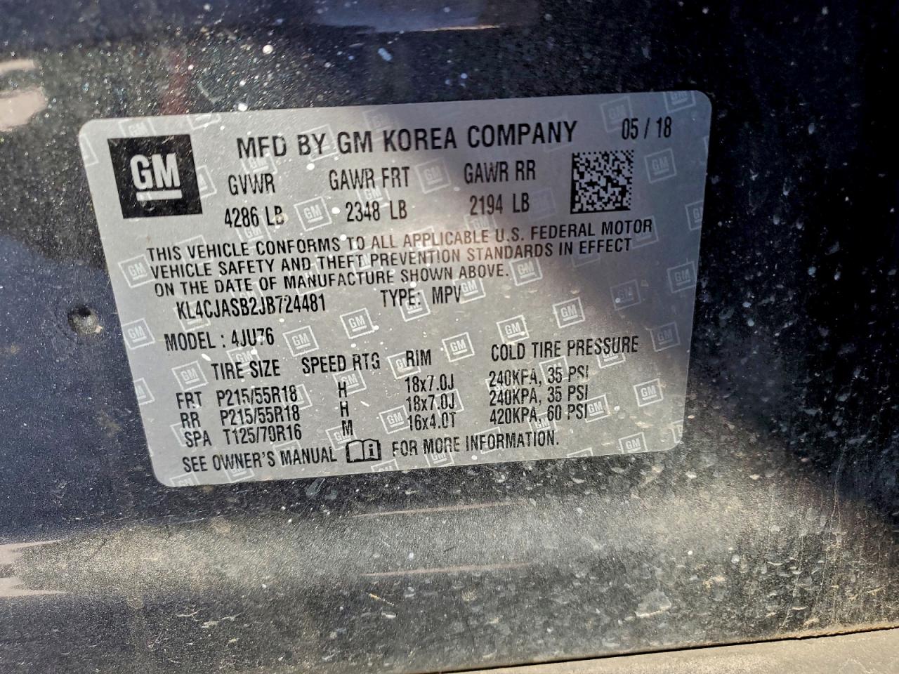 2018 Buick Encore Preferred VIN: KL4CJASB2JB724481 Lot: 93976175