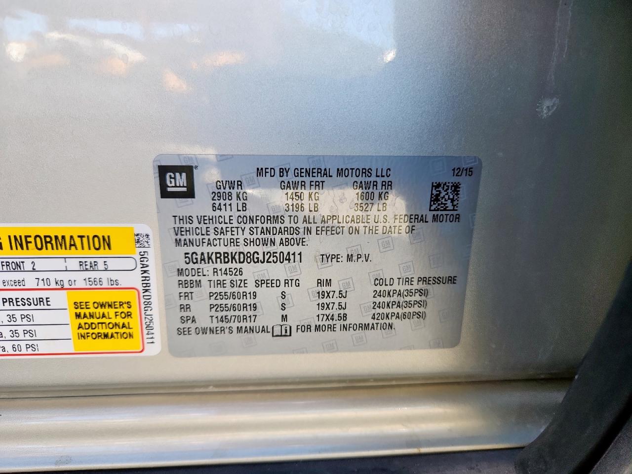 2016 Buick Enclave VIN: 5GAKRBKD8GJ250411 Lot: 91582435