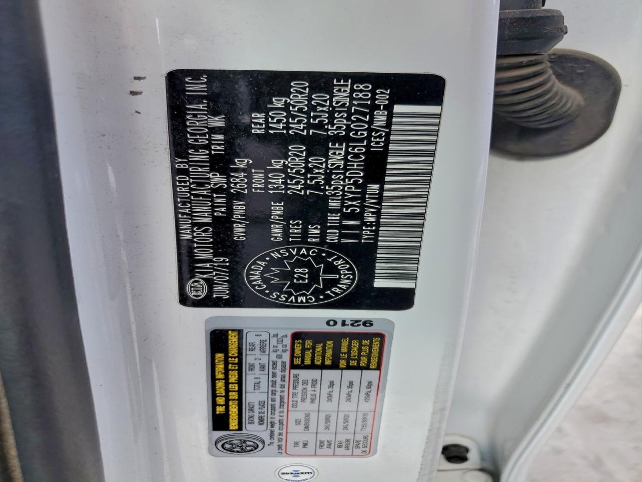 2020 Kia Telluride Sx VIN: 5XYP5DHC6LG027188 Lot: 93724675