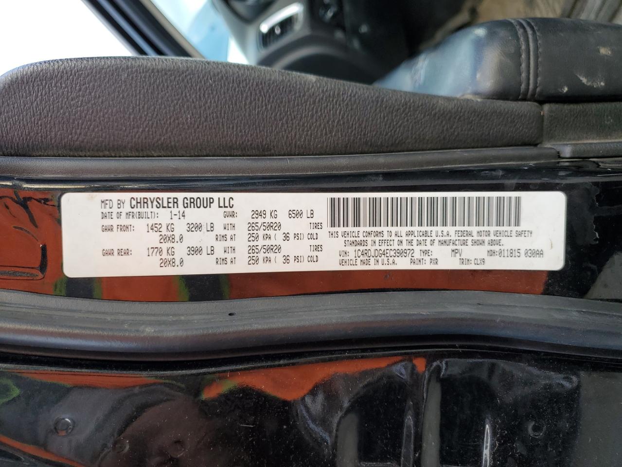 2014 Dodge Durango Limited VIN: 1C4RDJDG4EC390972 Lot: 92784465