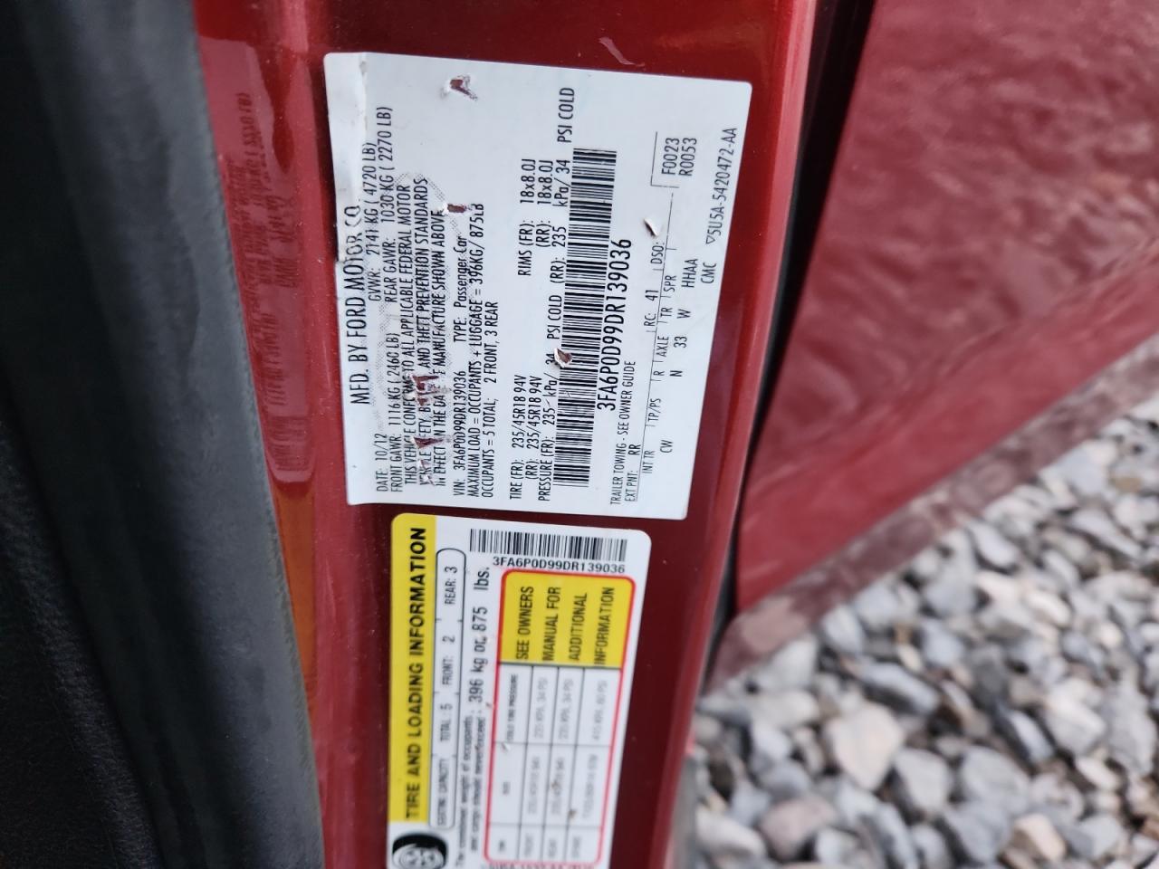 2013 Ford Fusion Titanium VIN: 3FA6P0D99DR139036 Lot: 93772895