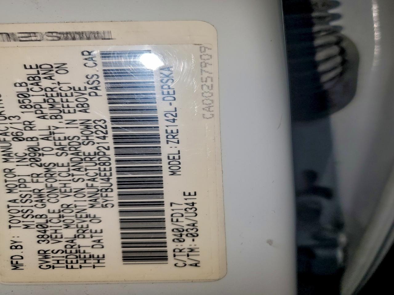 2013 Toyota Corolla Base VIN: 5YFBU4EE8DP214223 Lot: 95297975