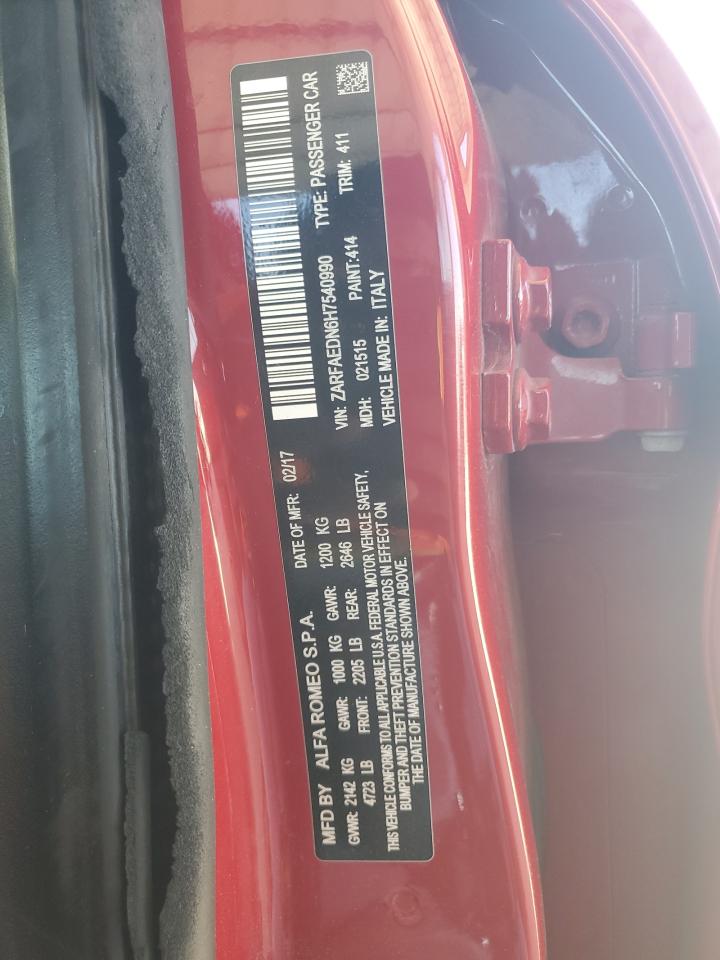 2017 Alfa Romeo Giulia Q4 VIN: ZARFAEDN6H7540990 Lot: 91786115