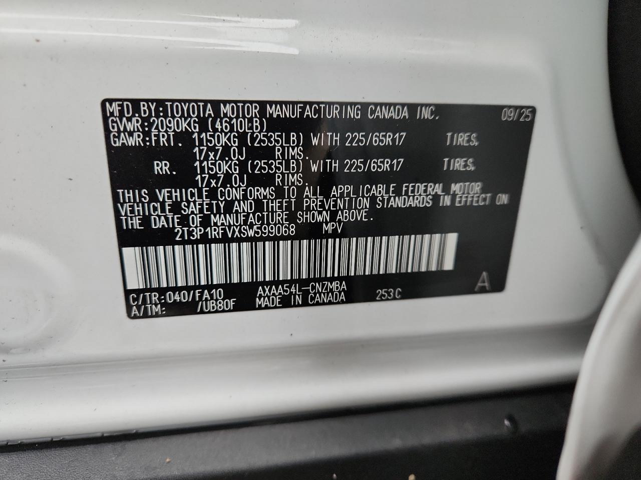 2025 Toyota Rav4 Xle VIN: 2T3P1RFVXSW599068 Lot: 93387735