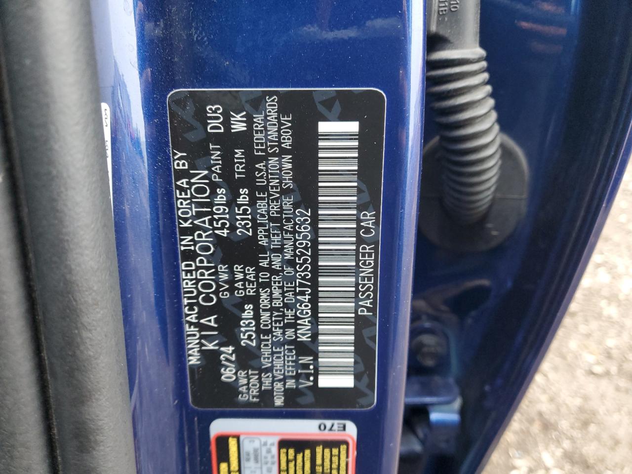 2025 Kia K5 Gt Line VIN: KNAG64J73S5295632 Lot: 93560075