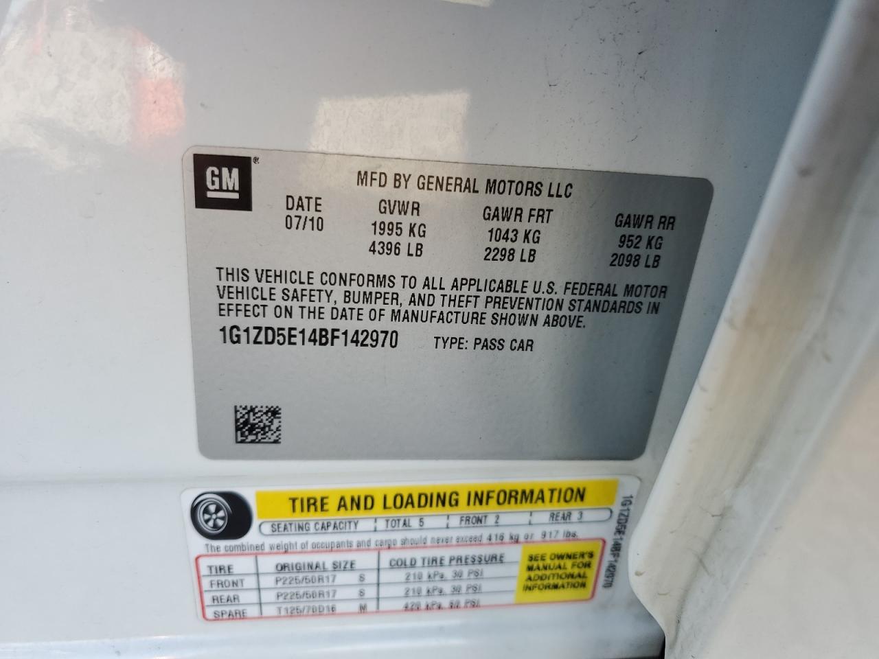 2011 Chevrolet Malibu 2Lt VIN: 1G1ZD5E14BF142970 Lot: 92644905