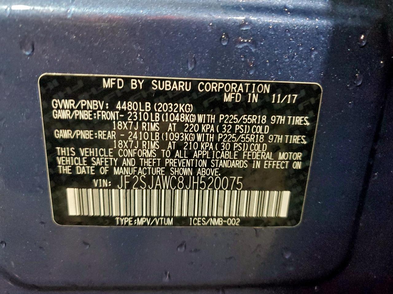 2018 Subaru Forester 2.5I Touring VIN: JF2SJAWC8JH520075 Lot: 94251195