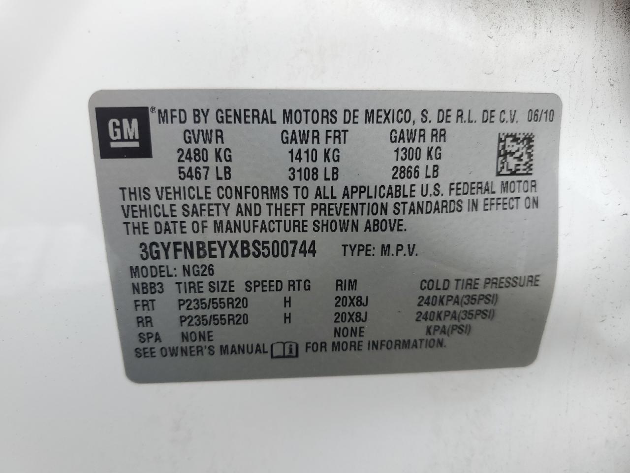 2011 Cadillac Srx Performance Collection VIN: 3GYFNBEYXBS500744 Lot: 93230575