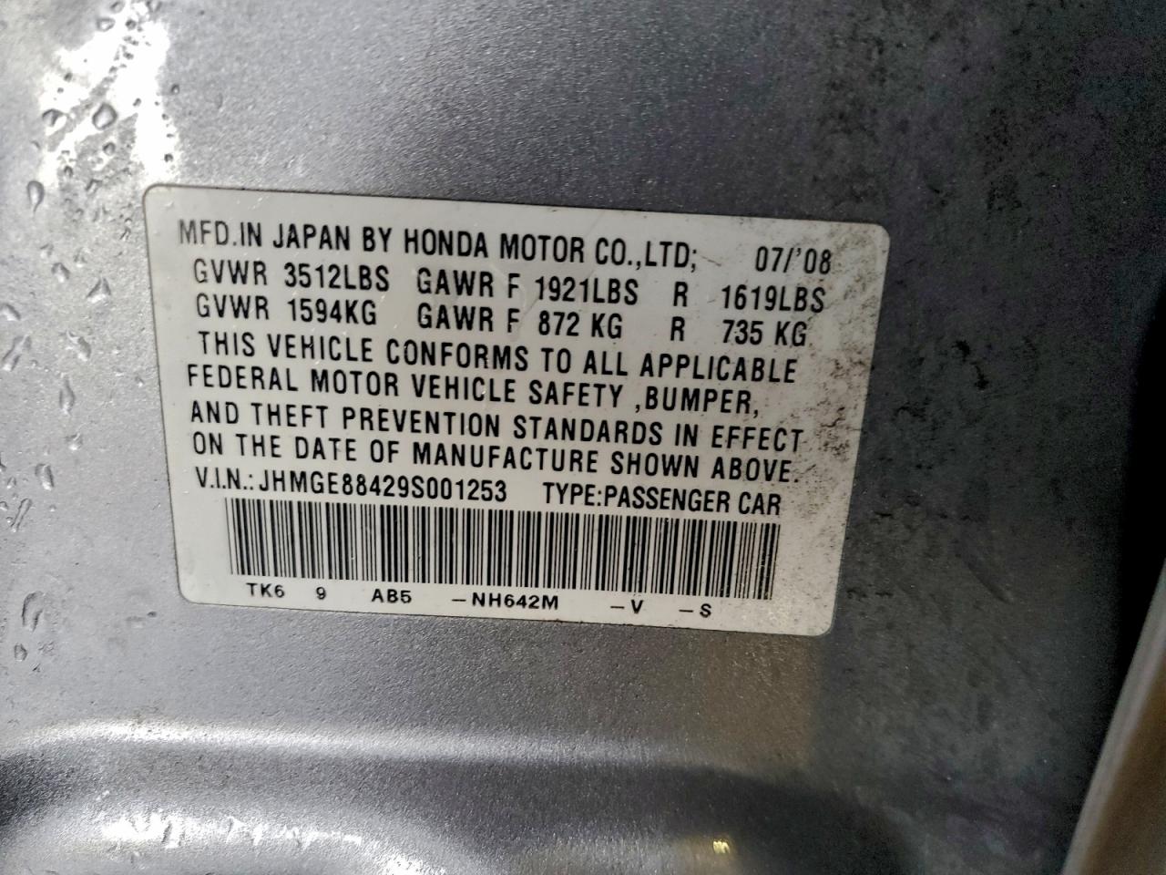 2009 Honda Fit Sport VIN: JHMGE88429S001253 Lot: 93761575