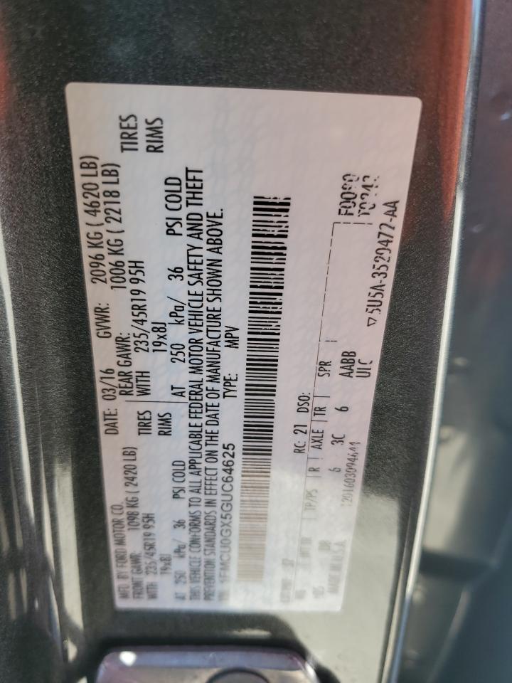 2016 Ford Escape Se VIN: 1FMCU0GX5GUC64625 Lot: 93000555