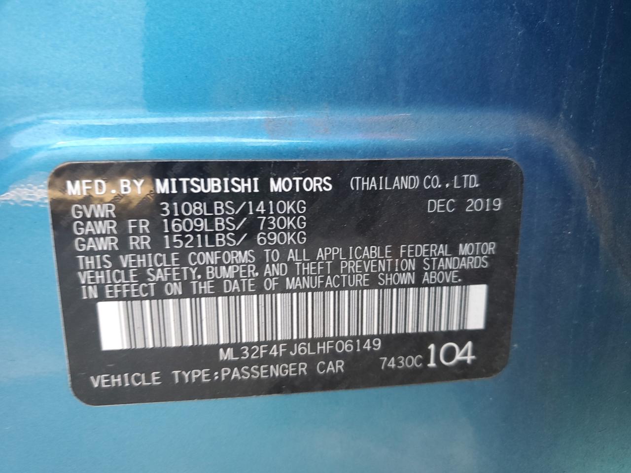 2020 Mitsubishi Mirage G4 Se VIN: ML32F4FJ6LHF06149 Lot: 91706145