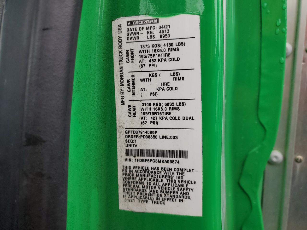 2021 Ford Transit Box Truck VIN: 1FDBF6PG3MKA05874 Lot: 93593995