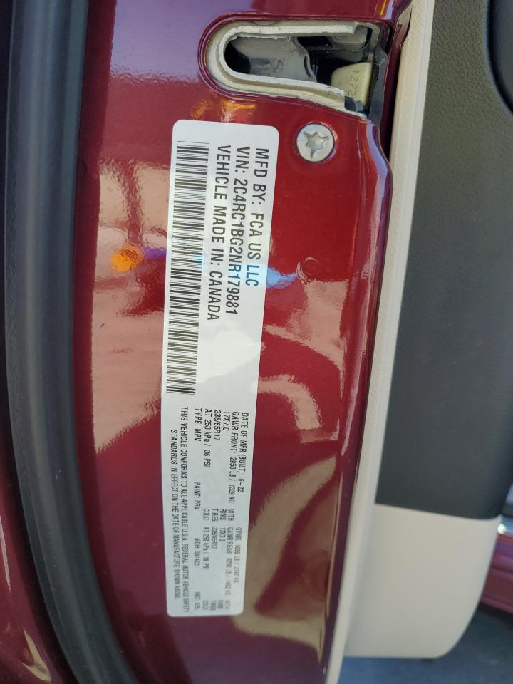 2022 Chrysler Pacifica Touring L VIN: 2C4RC1BG2NR179881 Lot: 91032665