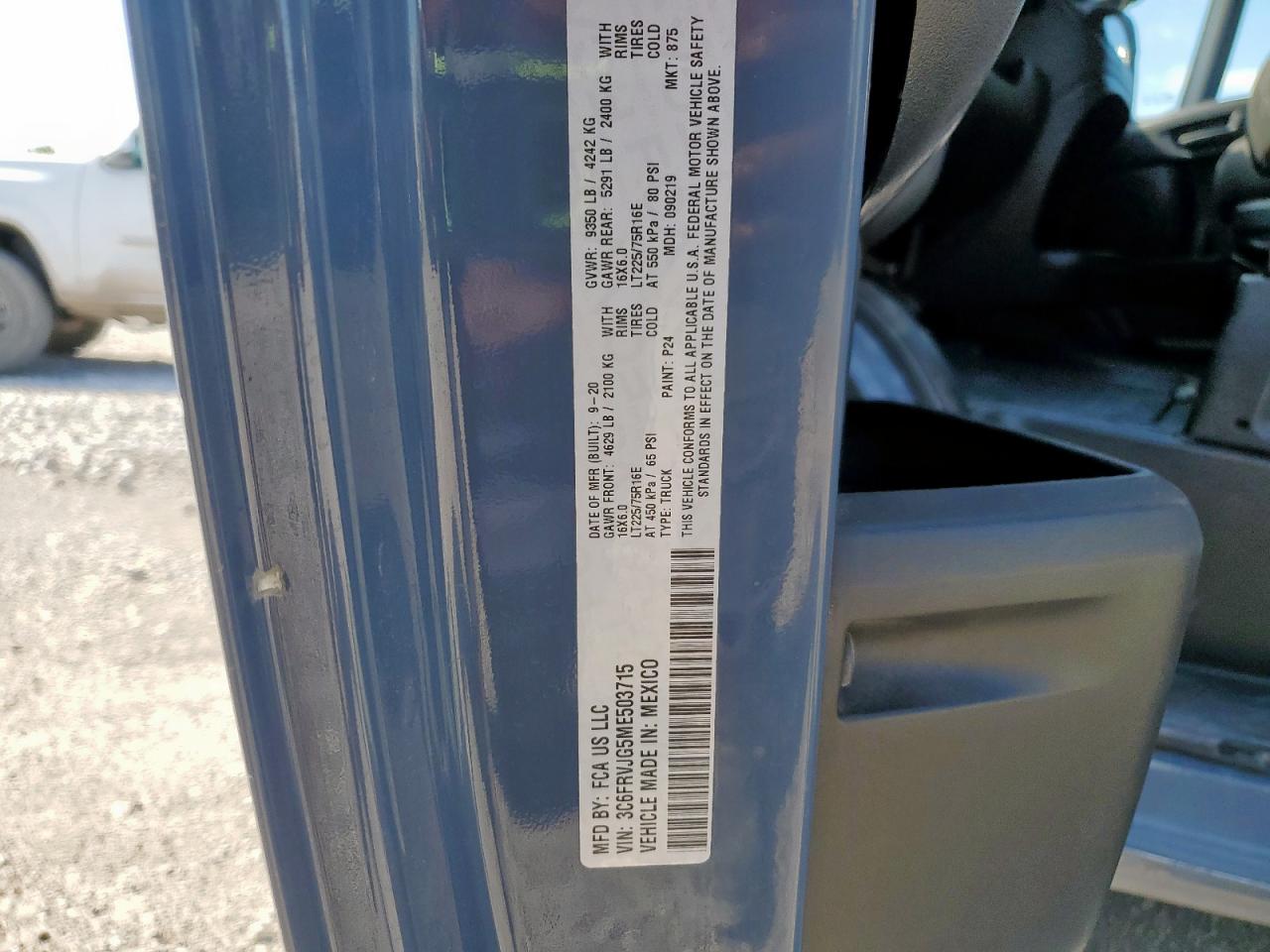 2021 Ram Promaster 3500 3500 High VIN: 3C6FRVJG5ME503715 Lot: 86990295