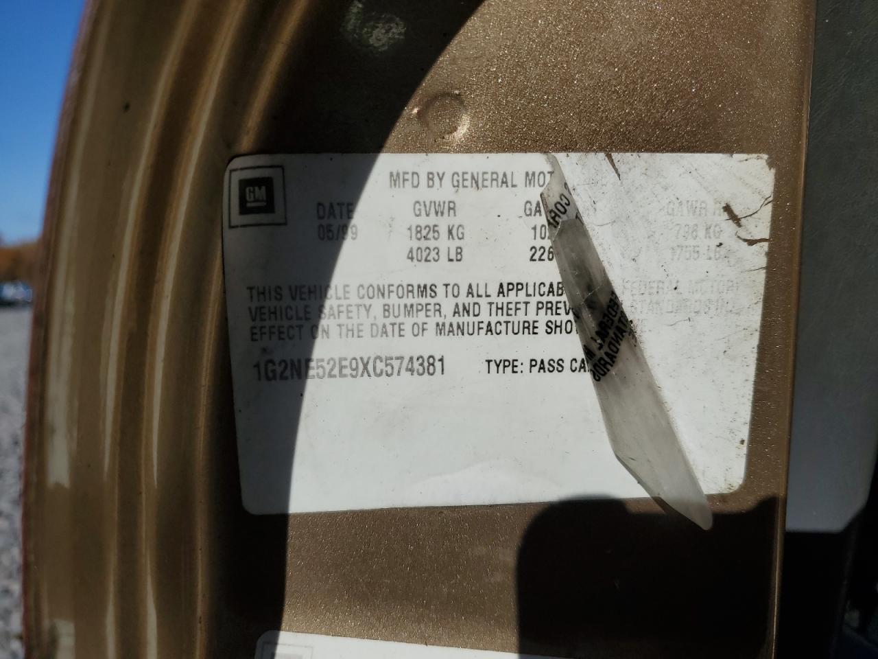 1999 Pontiac Grand Am Se VIN: 1G2NE52E9X574381 Lot: 92419525