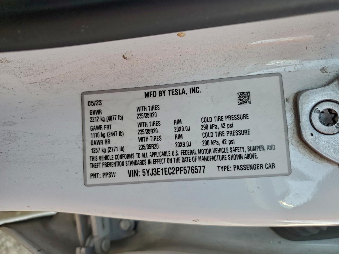 2023 Tesla Model 3 VIN: 5YJ3E1EC2PF576577 Lot: 92102425