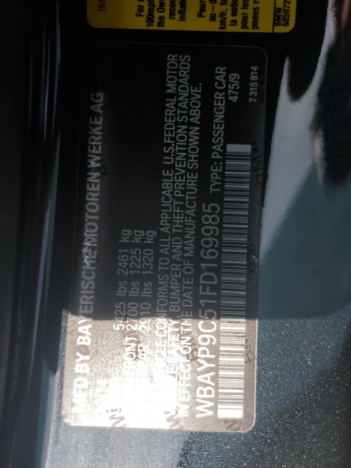 2015 BMW 650 I VIN: WBAYP9C51FD169985 Lot: 93349925