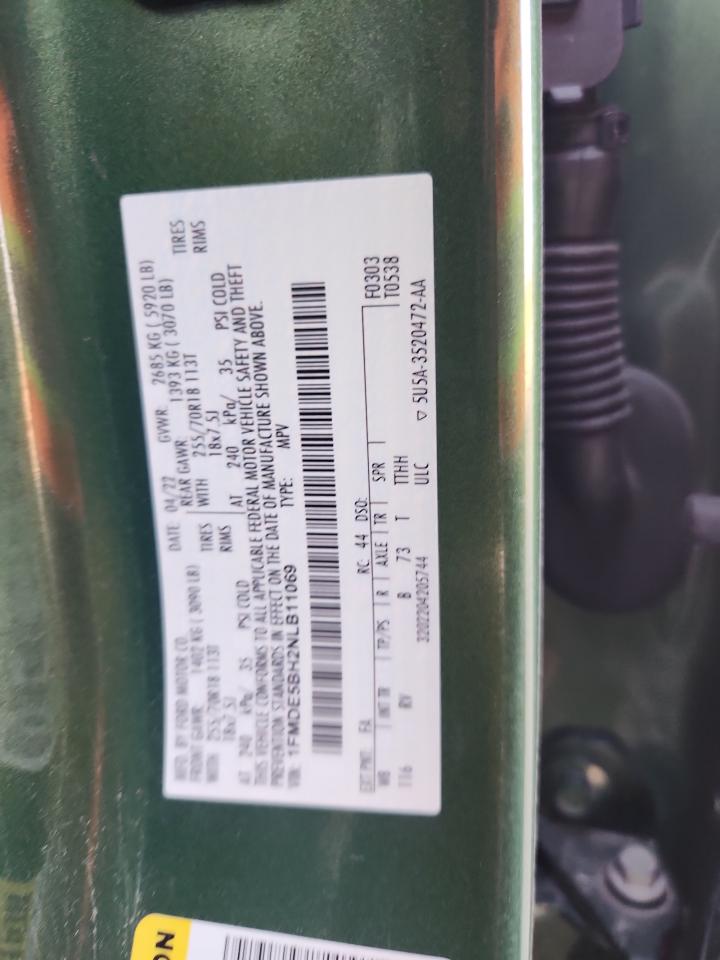 2022 Ford Bronco Base VIN: 1FMDE5BH2NLB11069 Lot: 93330325