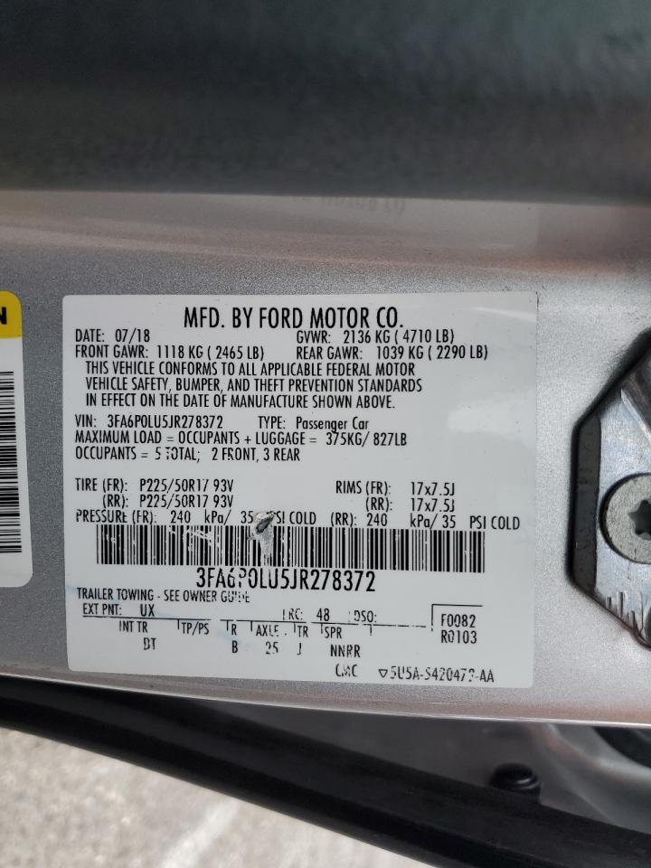 2018 Ford Fusion Se Hybrid VIN: 3FA6P0LU5JR278372 Lot: 92126945