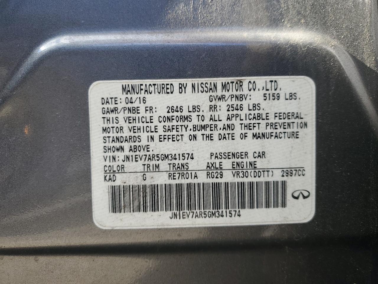 2016 Infiniti Q50 Premium VIN: JN1EV7AR5GM341574 Lot: 92879665