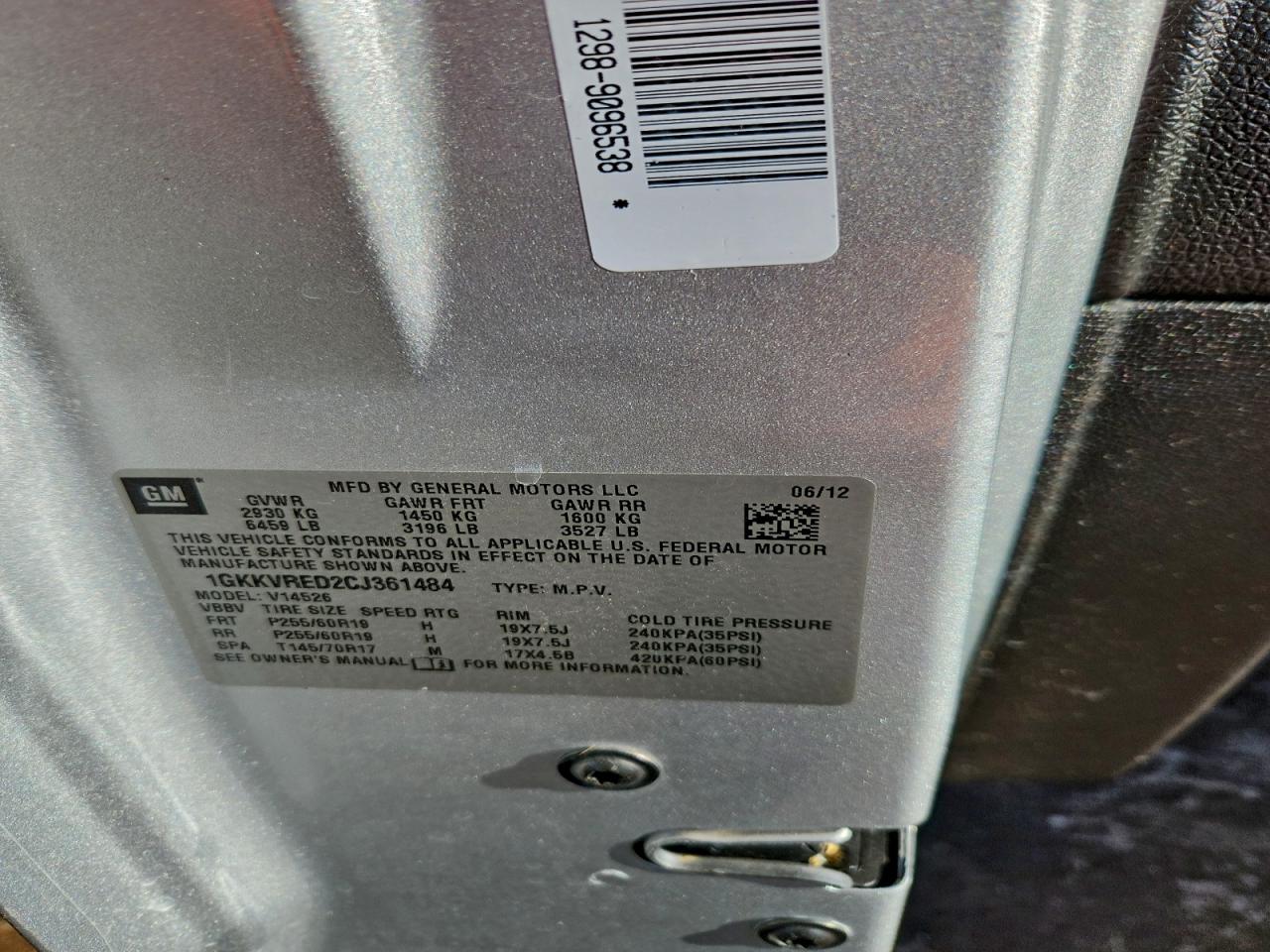 2012 GMC Acadia Slt-1 VIN: 1GKKVRED2CJ361484 Lot: 93366385