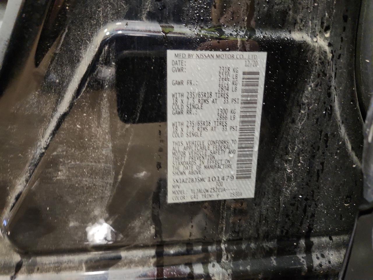 2021 Nissan Murano Sv VIN: 5N1AZ2BJ5MC101479 Lot: 93506155