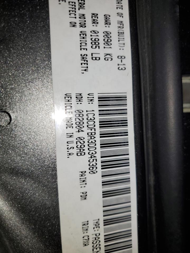 2013 Dodge Dart Sxt VIN: 1C3CDFBA3DD345360 Lot: 92965085