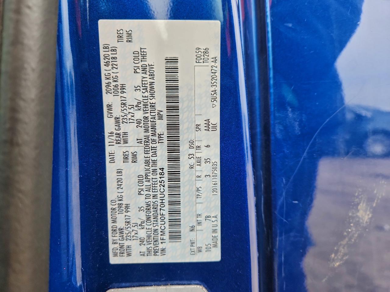 2017 Ford Escape S VIN: 1FMCU0F70HUC25184 Lot: 93598565