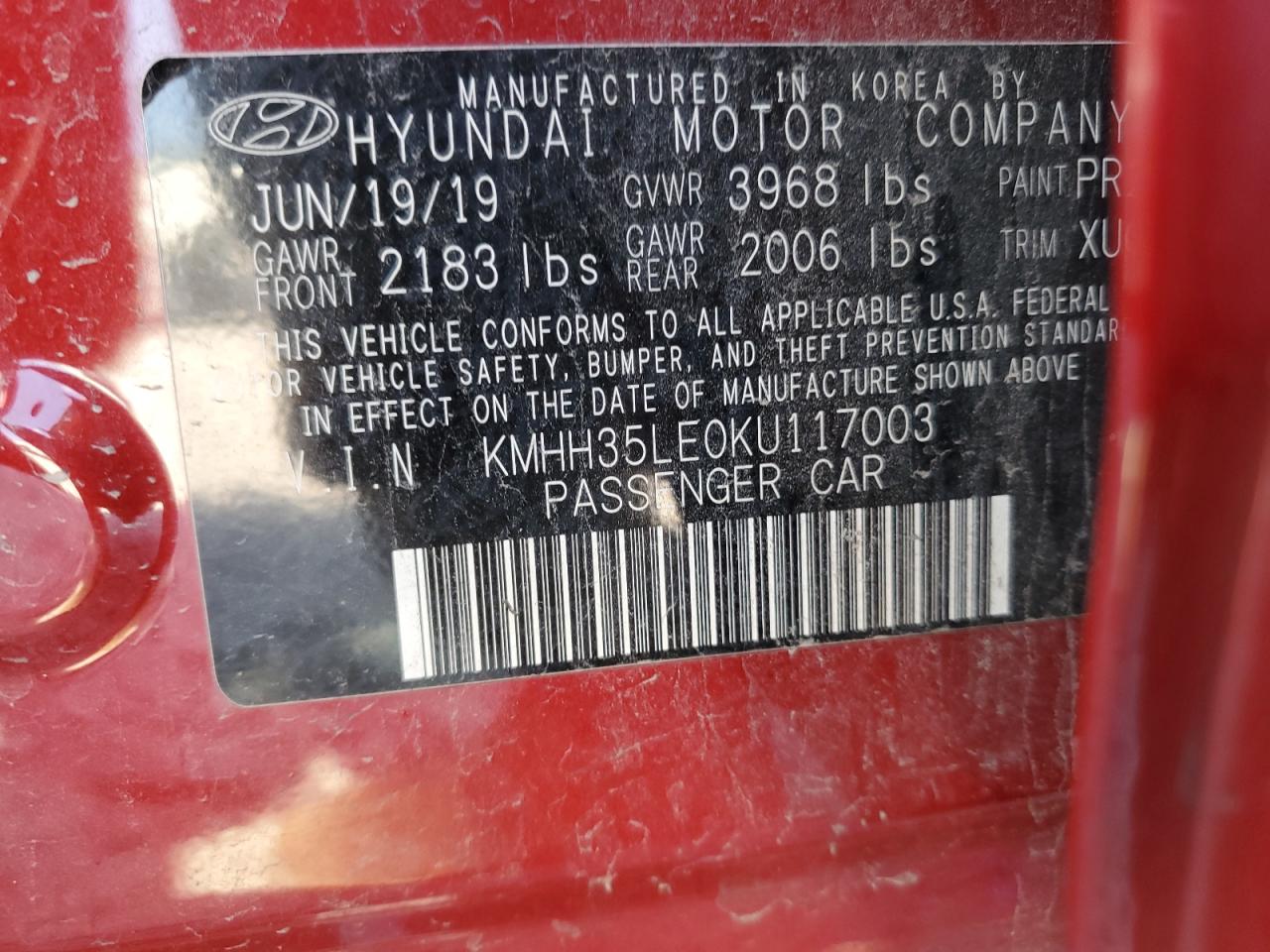 2019 Hyundai Elantra Gt VIN: KMHH35LE0KU117003 Lot: 92866525