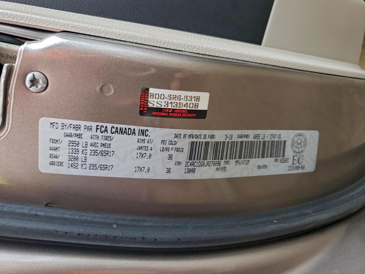 2018 Chrysler Pacifica Touring VIN: 2C4RC1DG8JR278096 Lot: 94057885