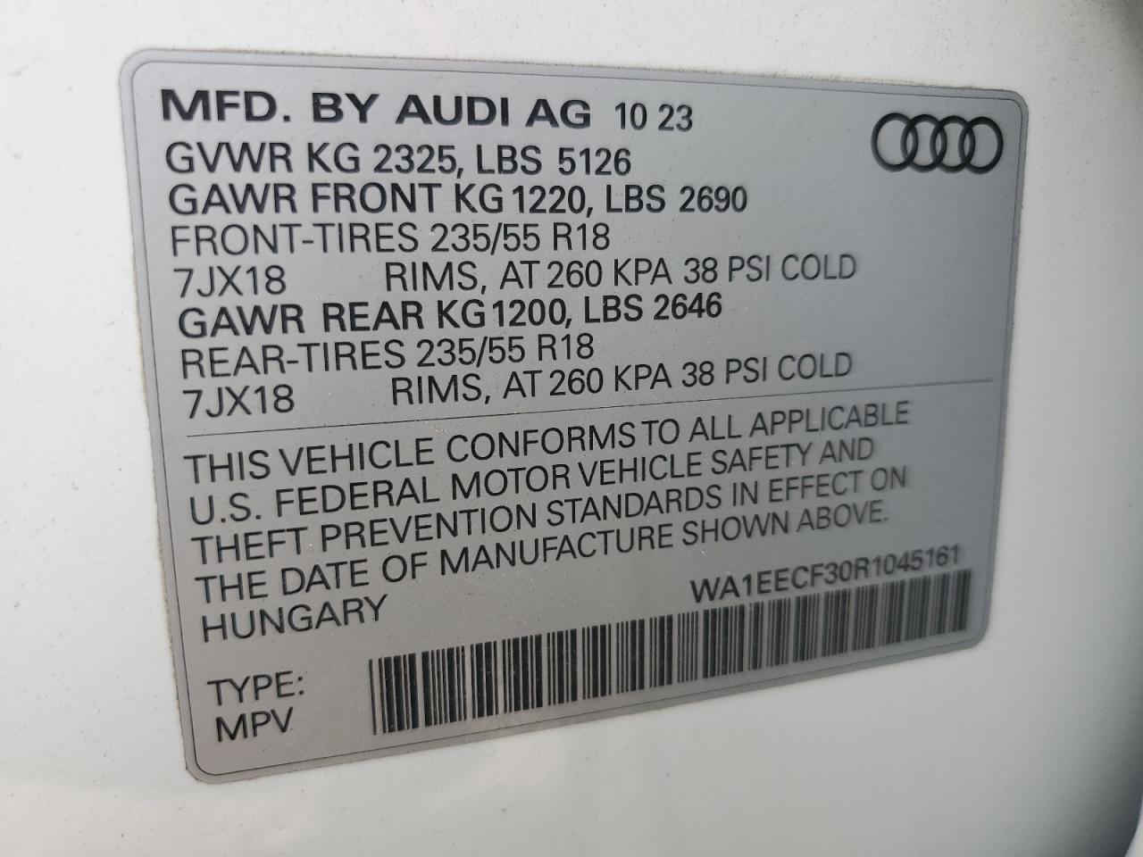 2024 Audi Q3 Premium Plus S Line 45 VIN: WA1EECF30R1045161 Lot: 92260775