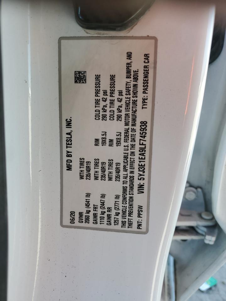 2020 Tesla Model 3 VIN: 5YJ3E1EA9LF745938 Lot: 92866565