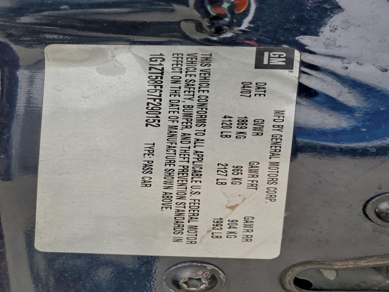 2007 Chevrolet Malibu Lt VIN: 1G1ZT58F67F290152 Lot: 94070105